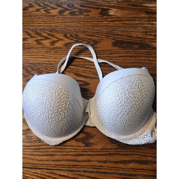 Victoria's secret perfect shape cream&white  lacy front clasp bra sz 34DD - Picture 1 of 3